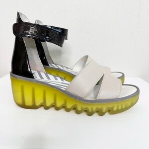 Fly London Platform Sandals Yellow Translucent Lug Sole Leather Ankle Strap 39